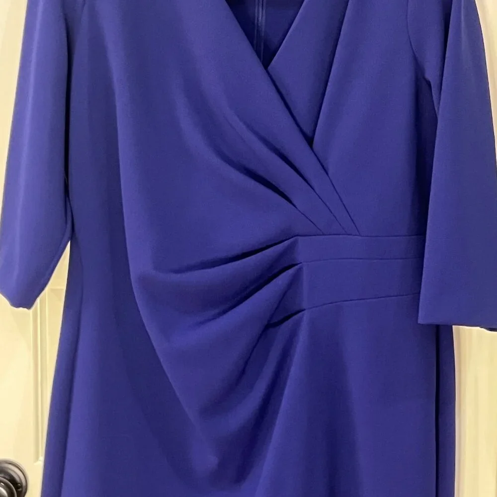 Tahari Ruched Sheath Dress - 14W - Blue - Picture 2 of 4